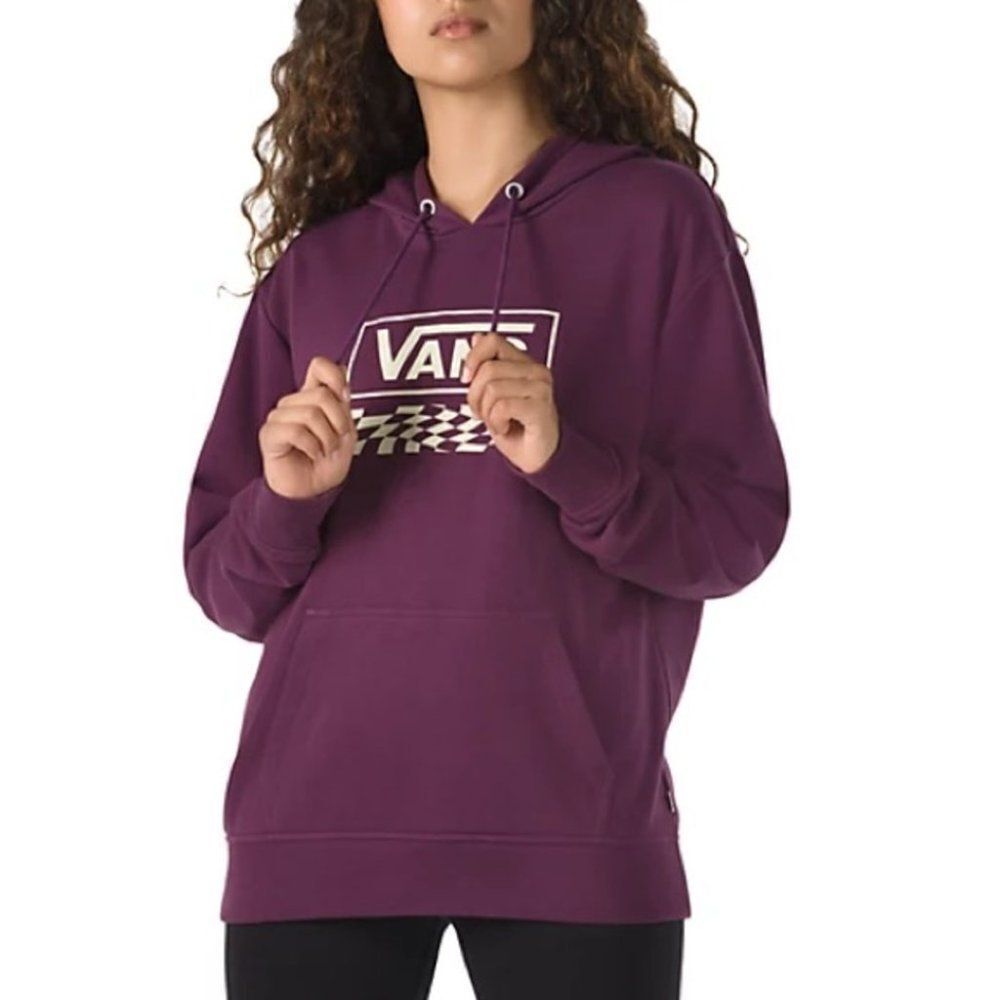 VANS Kenton pullover “Boyfriend Hoodie” Plum Burgundy Wine checkered logo Small